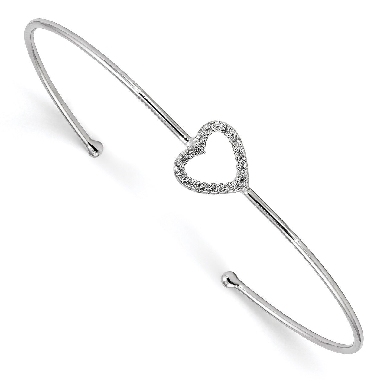 CZ Diamond Heart Cuff Bangle Bracelet Sterling Silver Rhodium-plated QB1186, MPN: QB1186, 886774122…