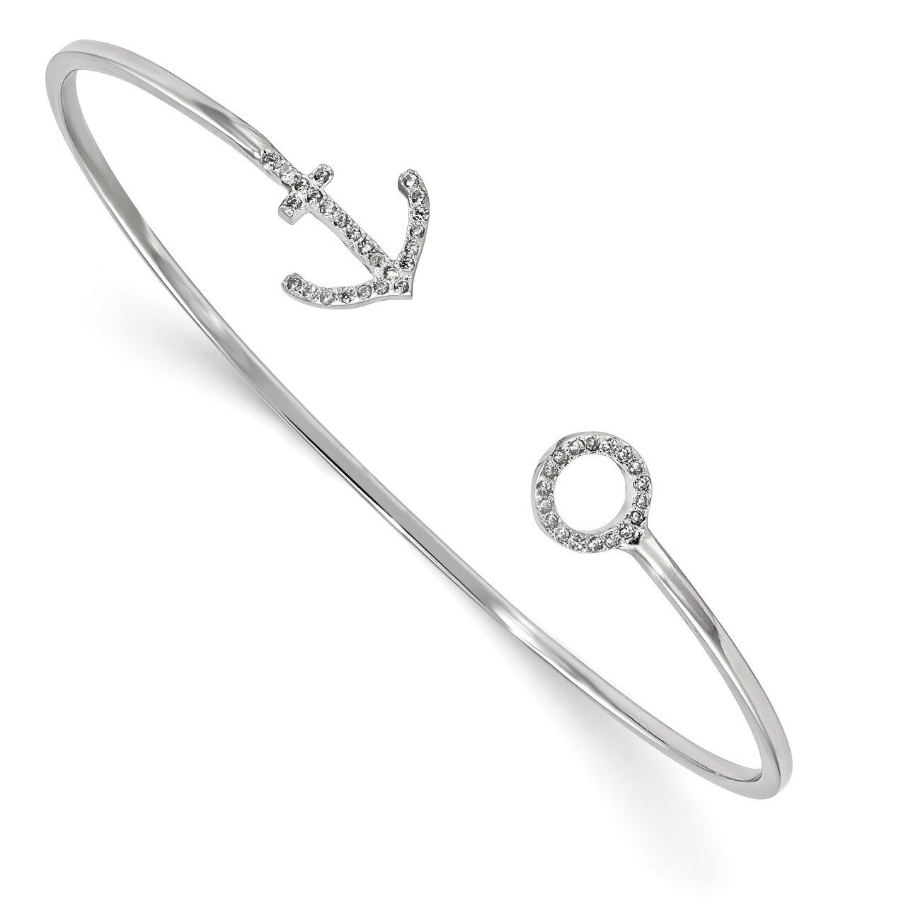 CZ Diamond Anchor Slip-on Cuff Bangle Bracelet Sterling Silver Rhodium-plated QB1187, MPN: QB1187, …