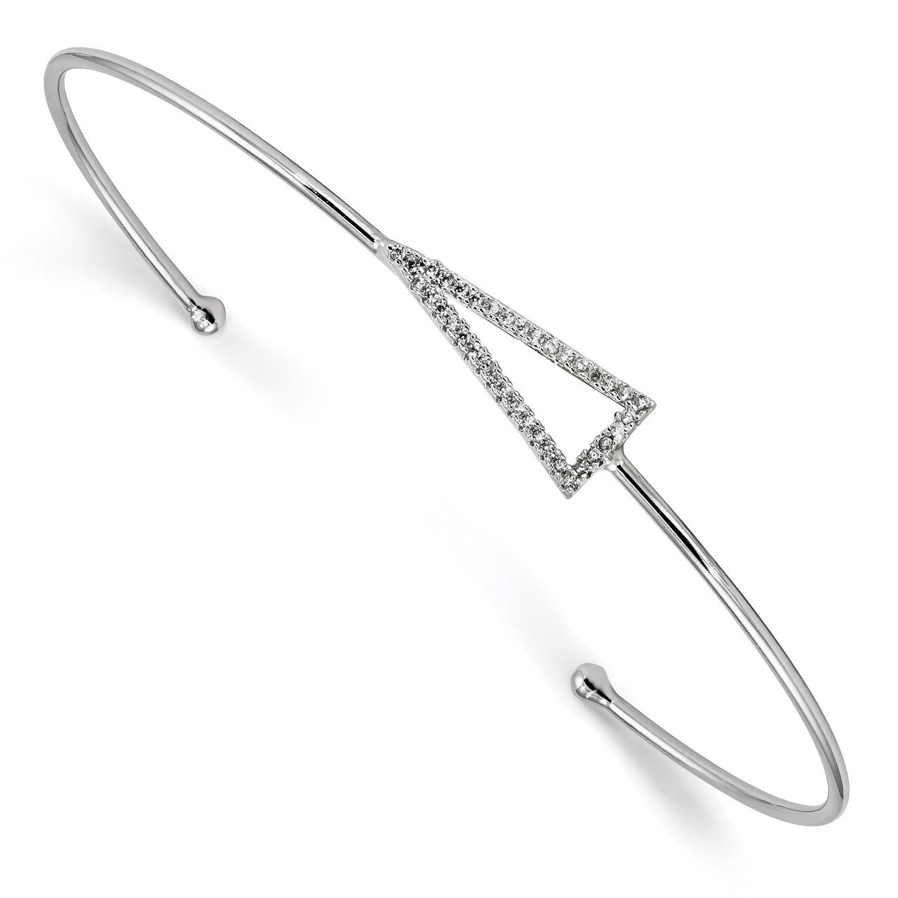 CZ Diamond Triangle Slip-on Cuff Bangle Bracelet Sterling Silver Rhodium-plated QB1189, MPN: QB1189…