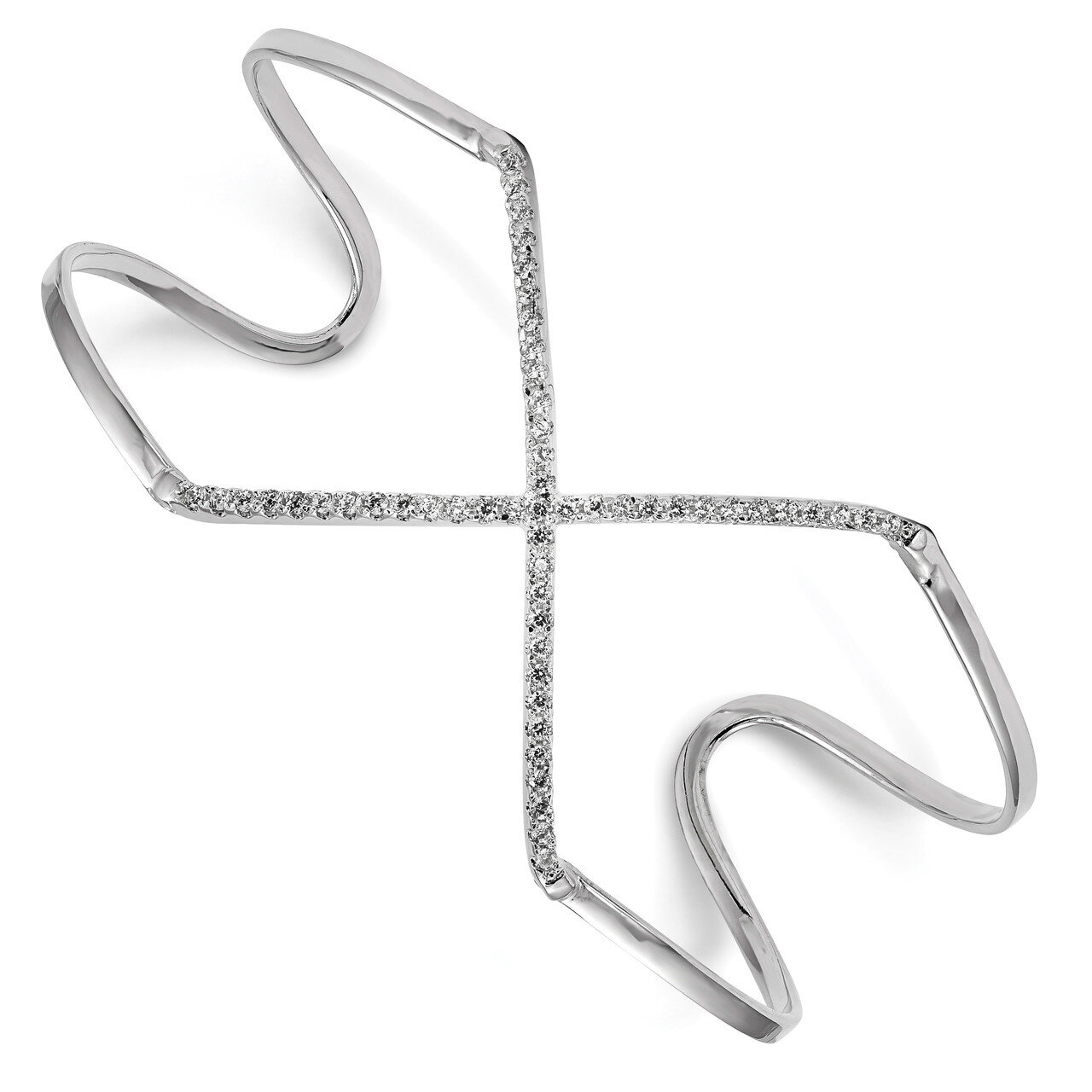 CZ Diamond X Slip-on Cuff Bangle Bracelet Sterling Silver Rhodium-plated QB1216, MPN: QB1216, 19110…