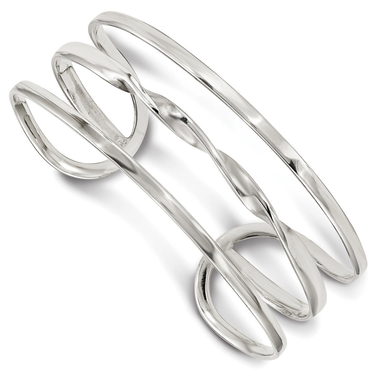 Twisted Center Cuff Bangle Sterling Silver Polished QB1224, MPN: QB1224, 886774123493