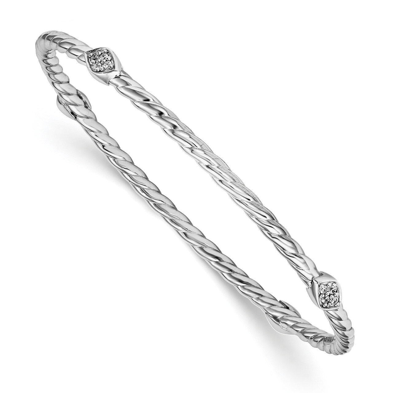 Textured with CZ Diamond Bangle Sterling Silver Rhodium-plated Polished QB919, MPN: QB919, 88677474…