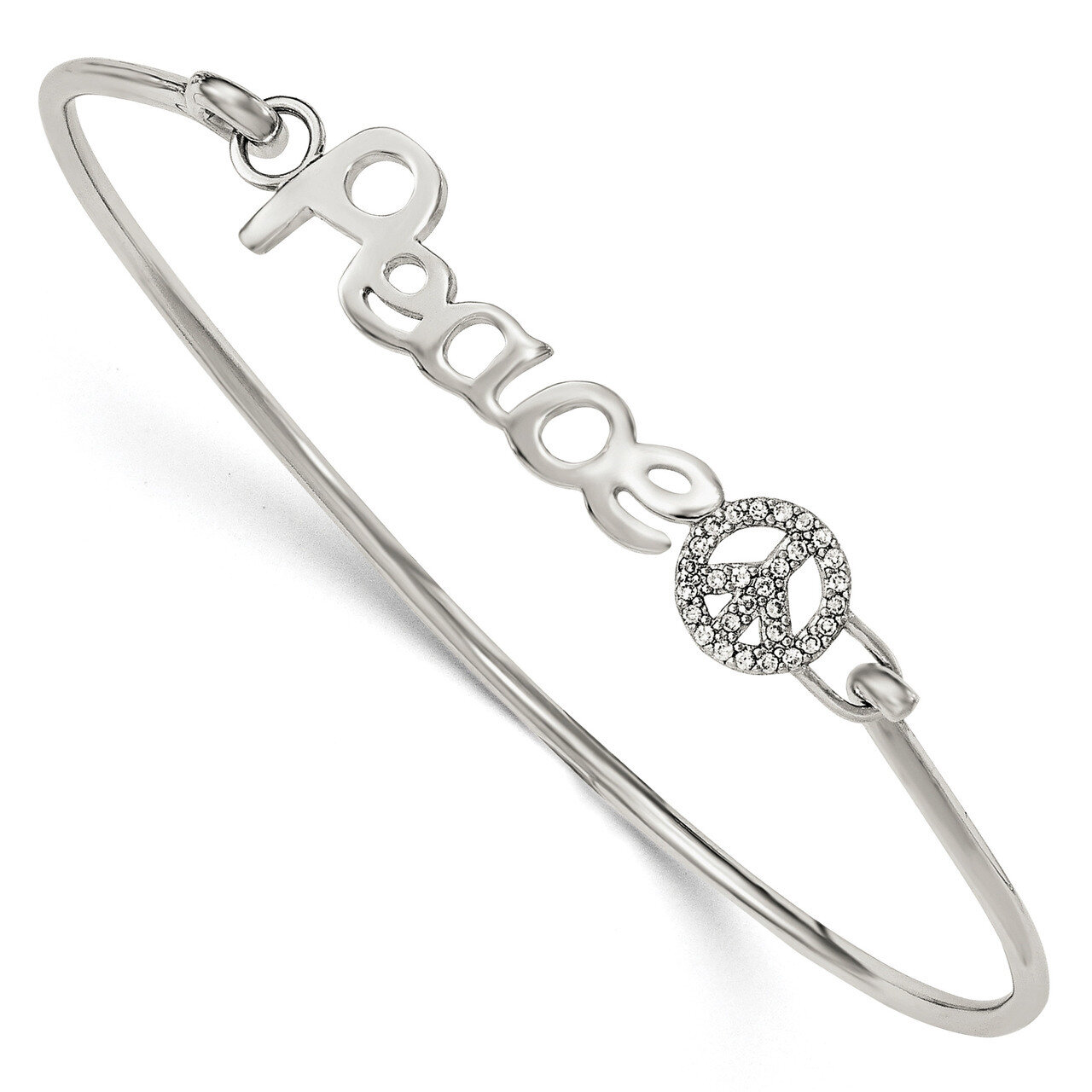 CZ Diamond PEACE with Peace Sign Bangle Sterling Silver Polished QB933, MPN: QB933, 886774749150