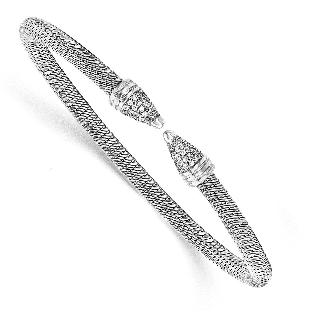 Fancy CZ Diamond Bangle Sterling Silver Polished QB975, MPN: QB975, 191101768101