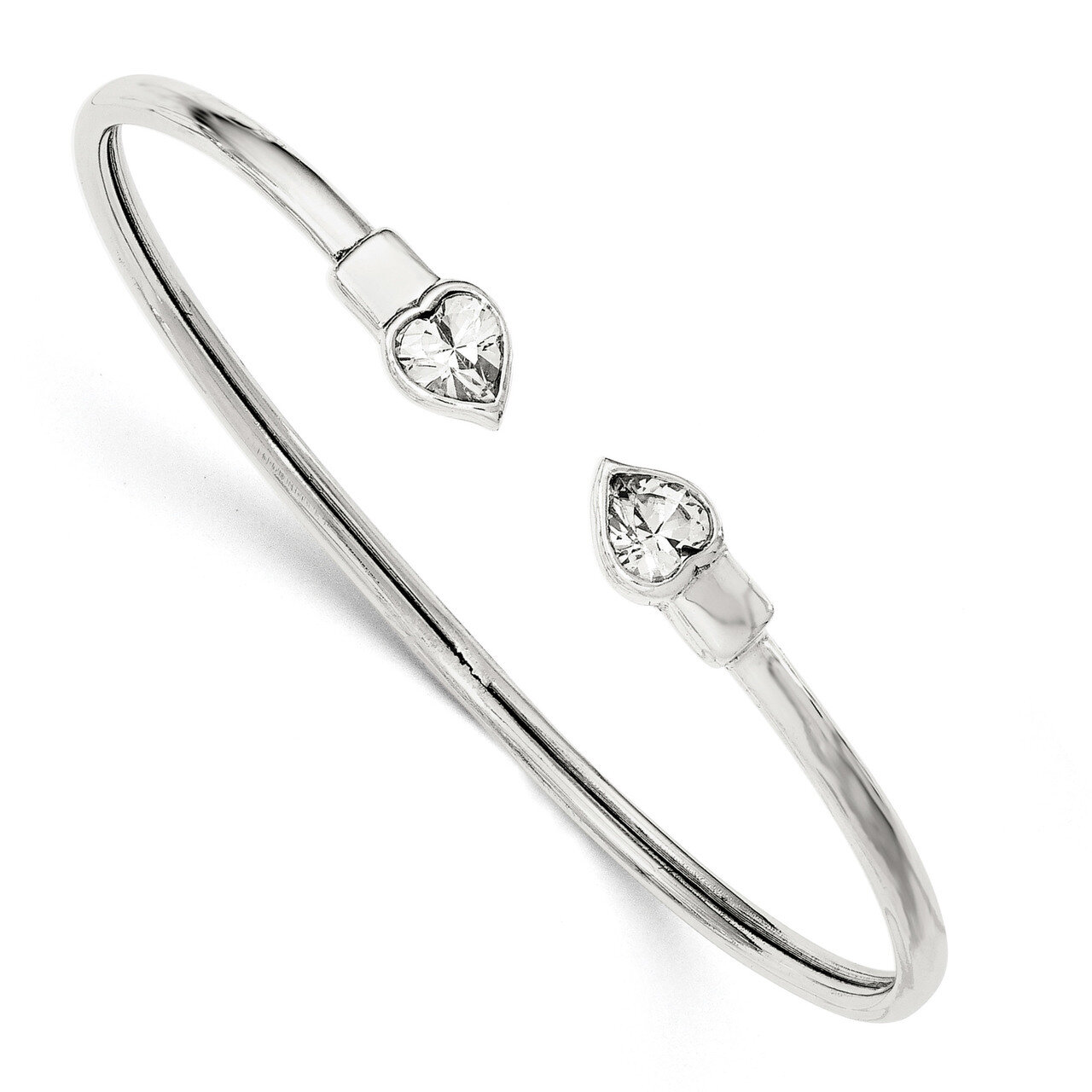 CZ Diamond Heart Open Flexible Bangle Bracelet Sterling Silver QB995
