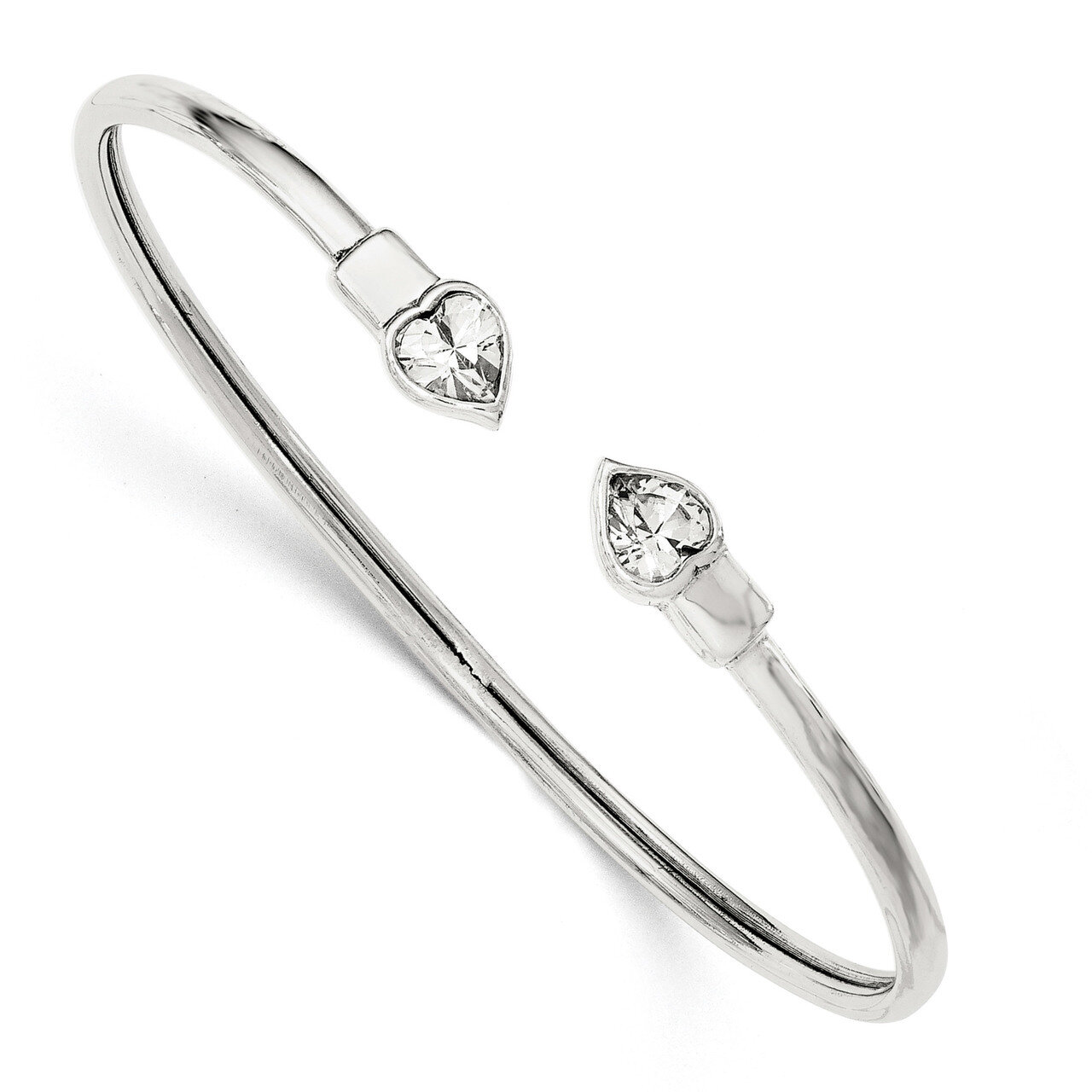 CZ Diamond Heart Open Flexible Bangle Bracelet Sterling Silver QB995, MPN: QB995,