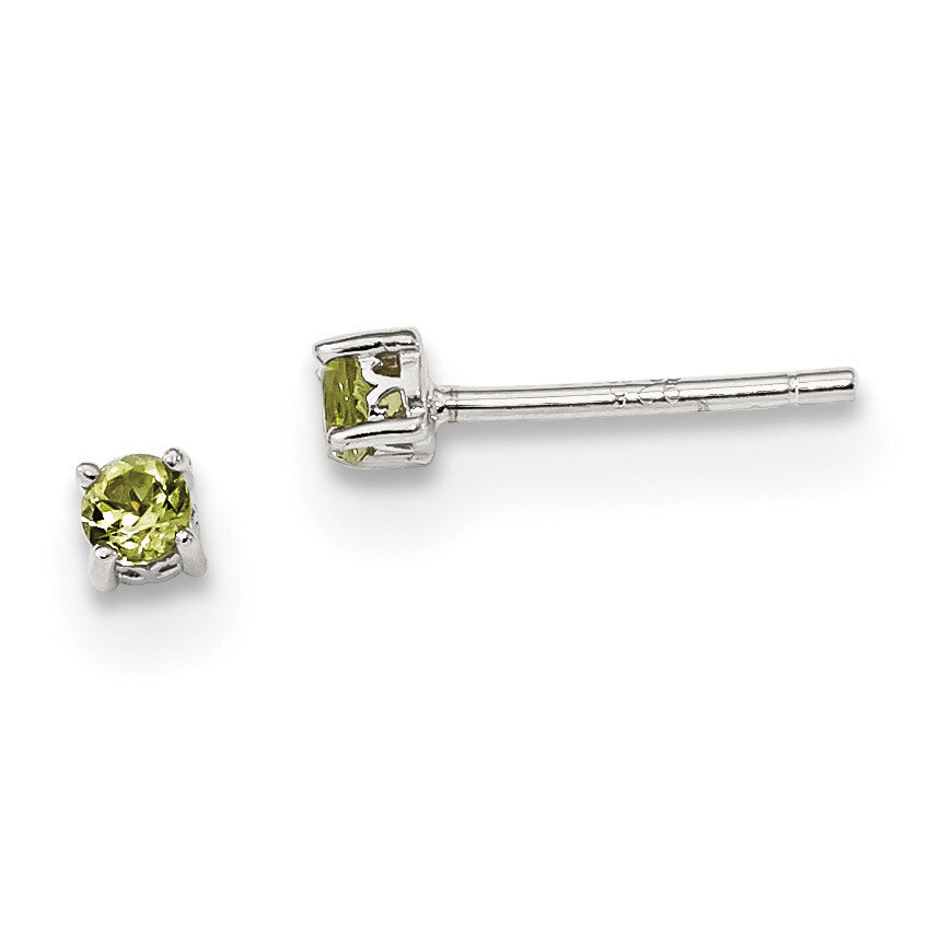 3mm Round Peridot Post Earrings Sterling Silver QBE25AUG, MPN: QBE25AUG, 191101048548