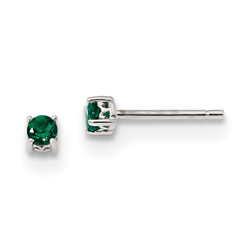 3mm Round Created Emerald Post Earrings Sterling Silver QBE25MAY, MPN: QBE25MAY, 883957179131