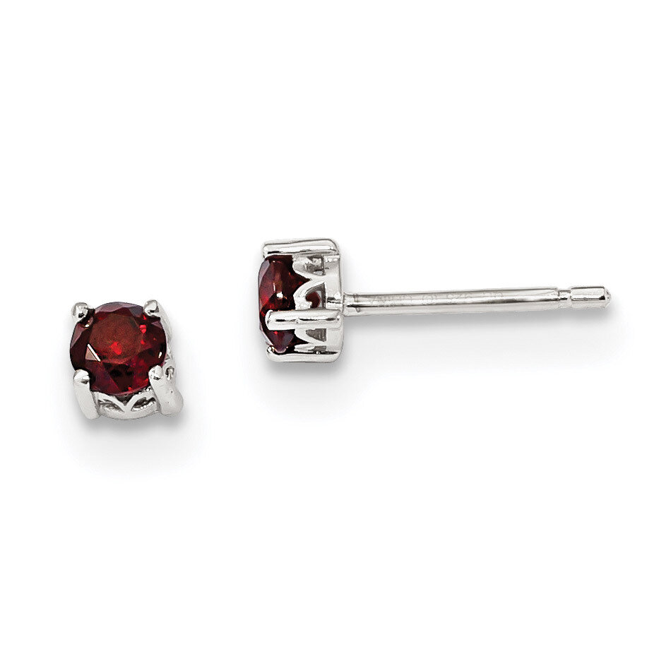4mm Round Garnet Post Earrings Sterling Silver Rhodium-plated QBE26JAN, MPN: QBE26JAN, 191101048579