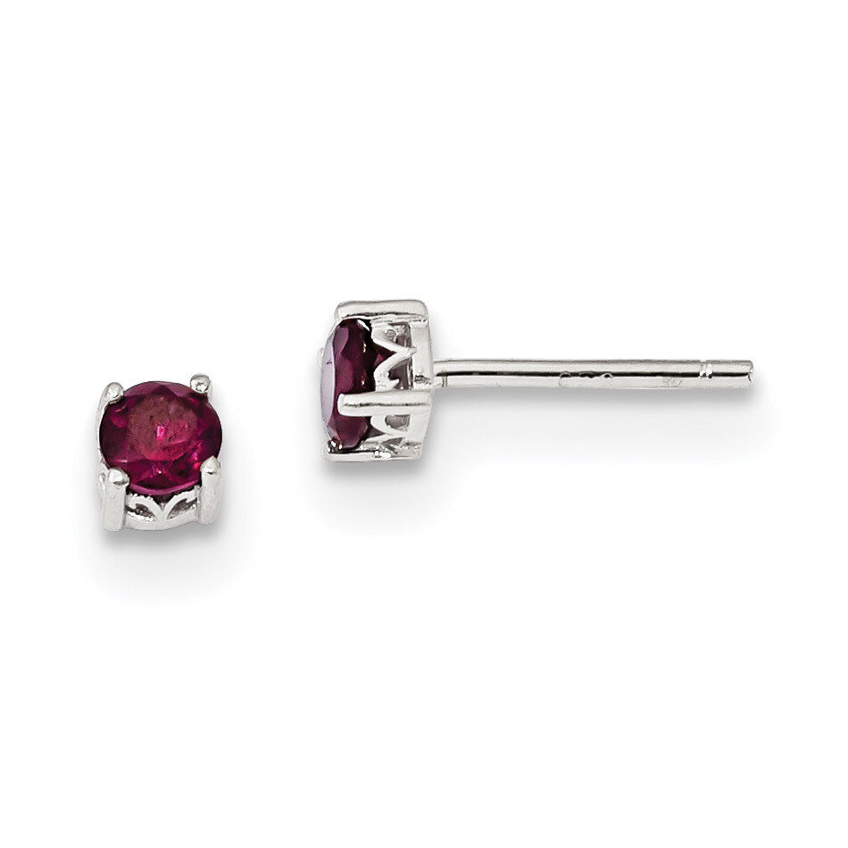 4mm Round Rhodolite Garnet Post Earrings Sterling Silver Rhodium-plated QBE26JUN, MPN: QBE26JUN, 88…