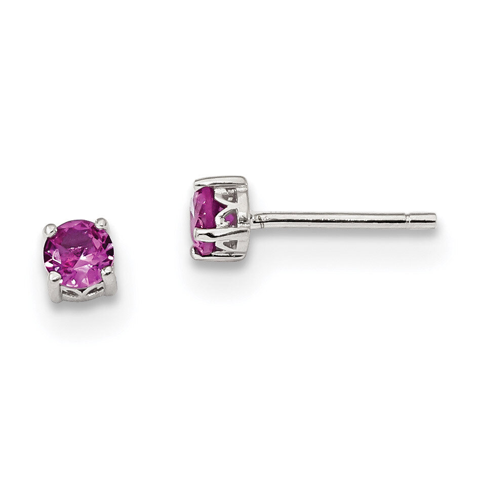 4mm Round Created Pink Sapphire Post Earring Sterling Silver Rhodium-plated QBE26OCT