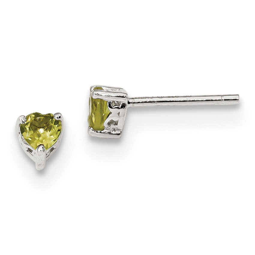 4mm Heart Peridot Post Earrings Sterling Silver QBE27AUG, MPN: QBE27AUG, 191101048685