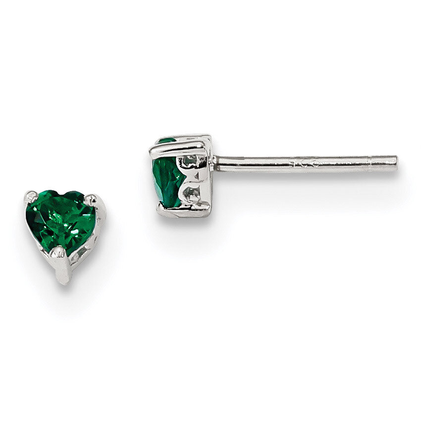 4mm Heart Created Emerald Post Earrings Sterling Silver QBE27MAY, MPN: QBE27MAY, 883957181035