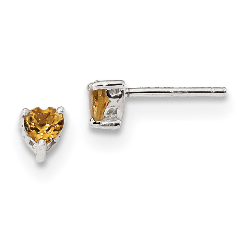 4mm Heart Citrine Post Earrings Sterling Silver QBE27NOV, MPN: QBE27NOV, 191101048692