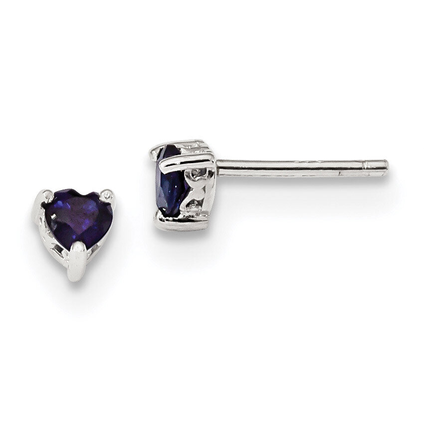 4mm Heart Created Sapphire Post Earrings Sterling Silver QBE27SEP