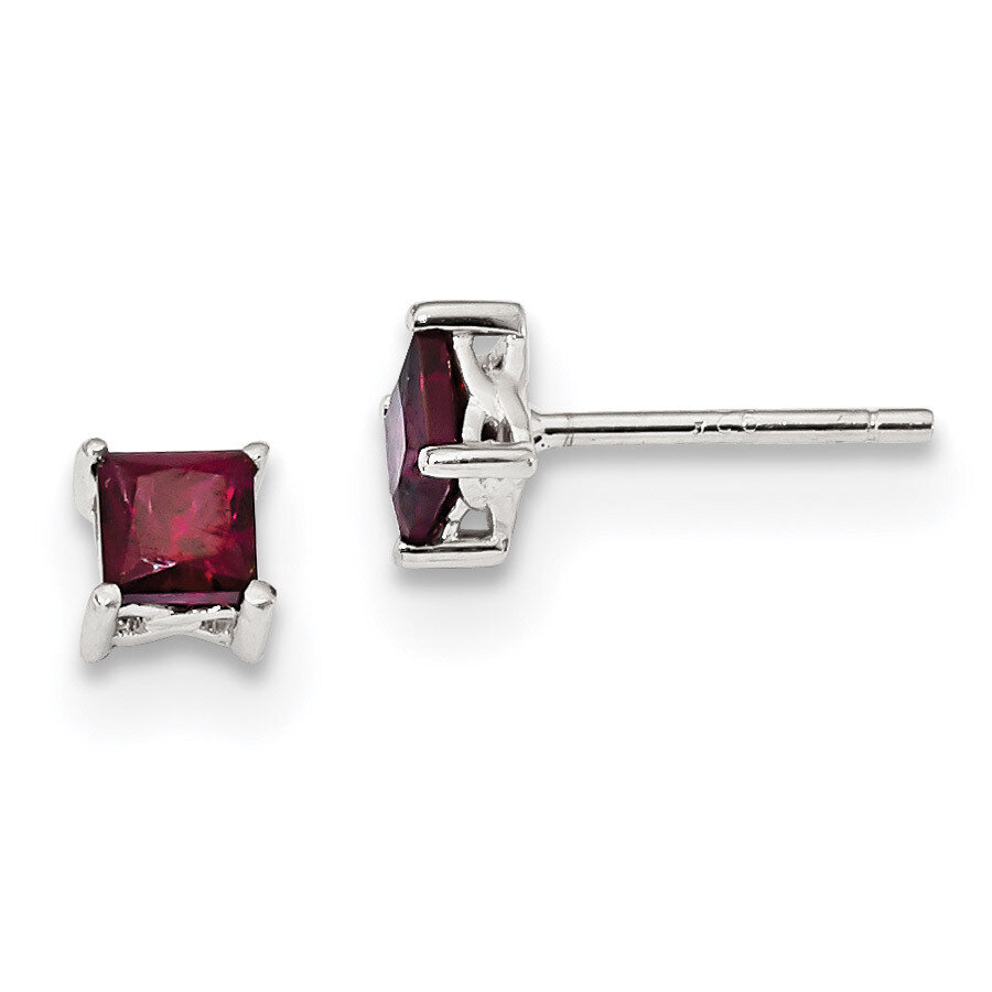 4mm Princess Rhodolite Garnet Post Earrings Sterling Silver QBE28JUN, MPN: QBE28JUN, 883957181073