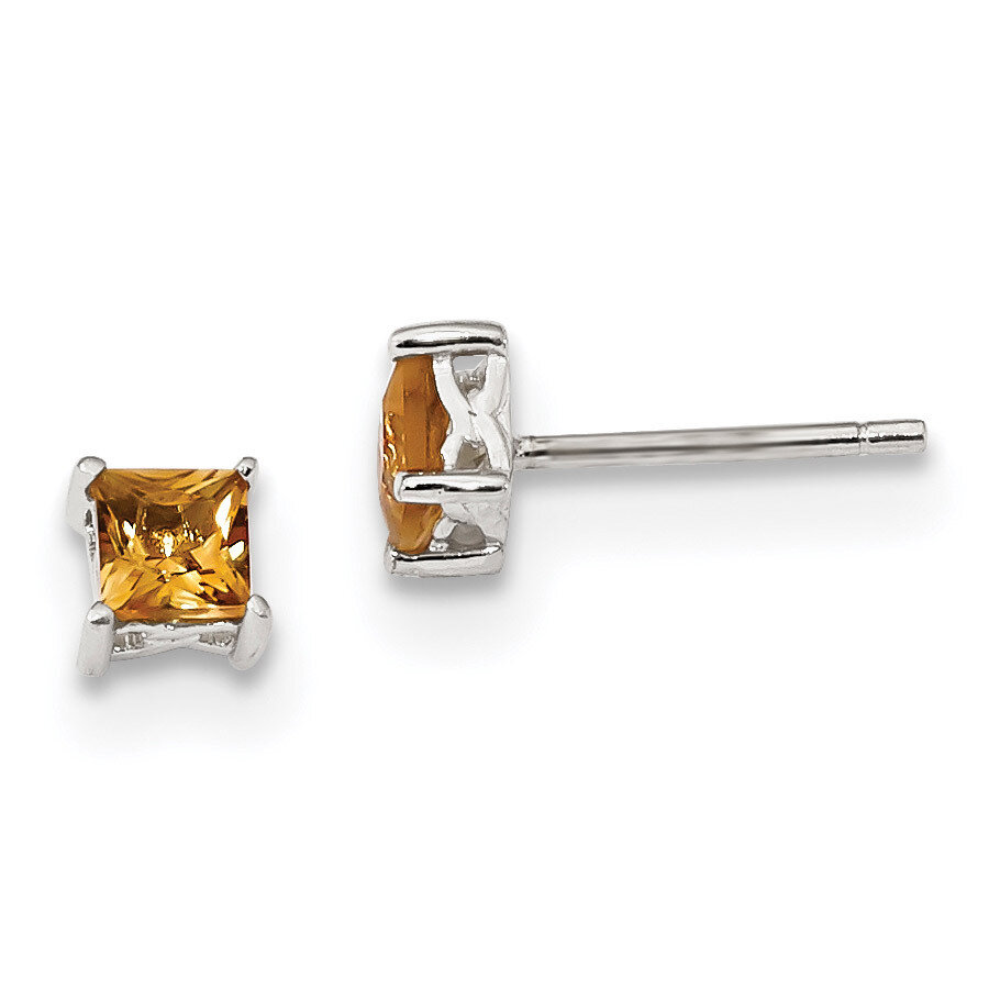 4mm Princess Citrine Post Earrings Sterling Silver QBE28NOV, MPN: QBE28NOV, 191101054495