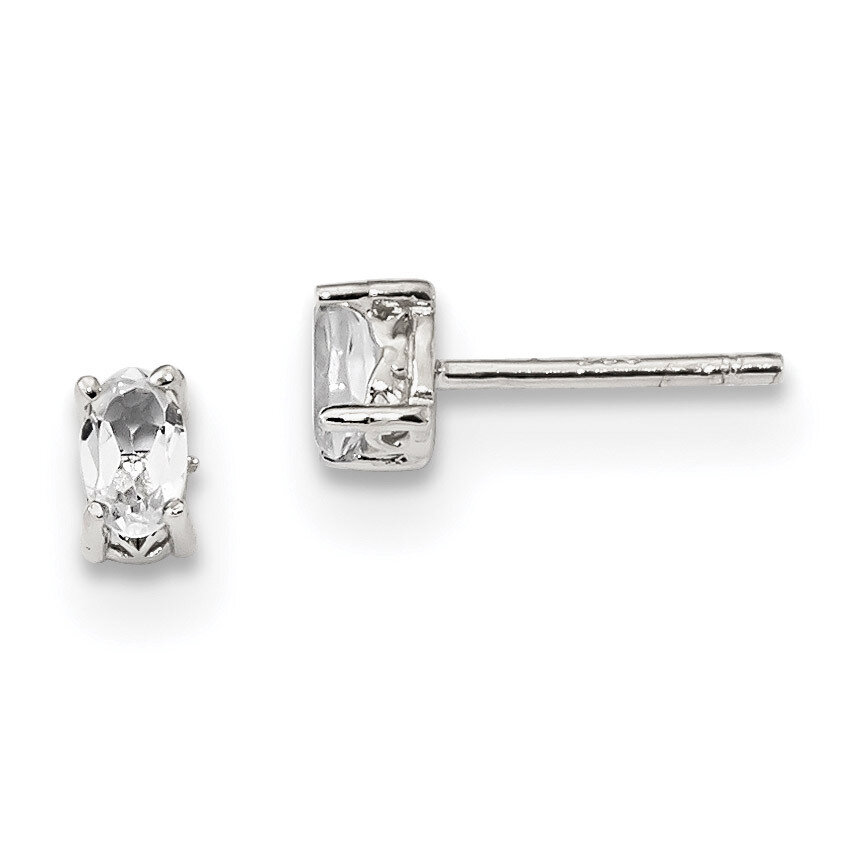 5x3mm Oval White Topaz Post Earrings Sterling Silver Rhodium-plated QBE29APR, MPN: QBE29APR, 191101…