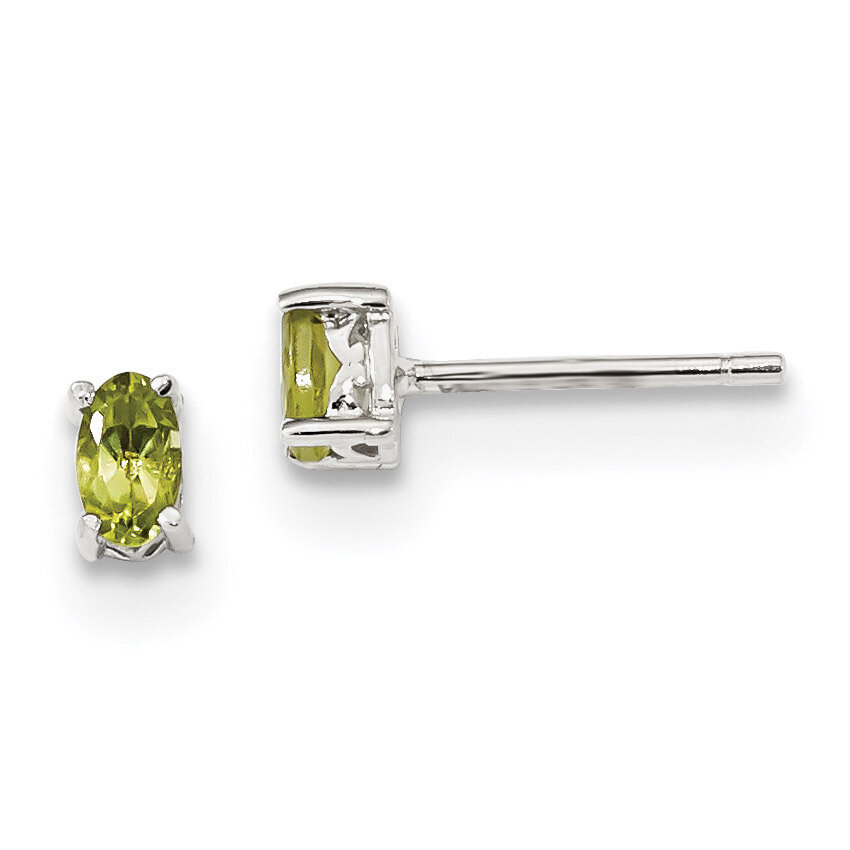 5x3mm Oval Peridot Post Earrings Sterling Silver Rhodium-plated QBE29AUG, MPN: QBE29AUG, 1911010487…