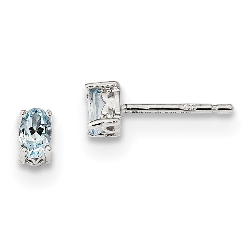 5x3mm Oval Aquamarine Post Earrings Sterling Silver Rhodium-plated QBE29MAR, MPN: QBE29MAR, 1911010…