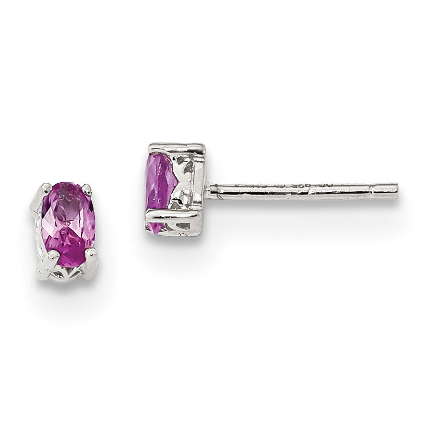 5x3mm Oval Created Pink Sapphire Post Earrings Sterling Silver Rhodium-plated QBE29OCT, MPN: QBE29O…