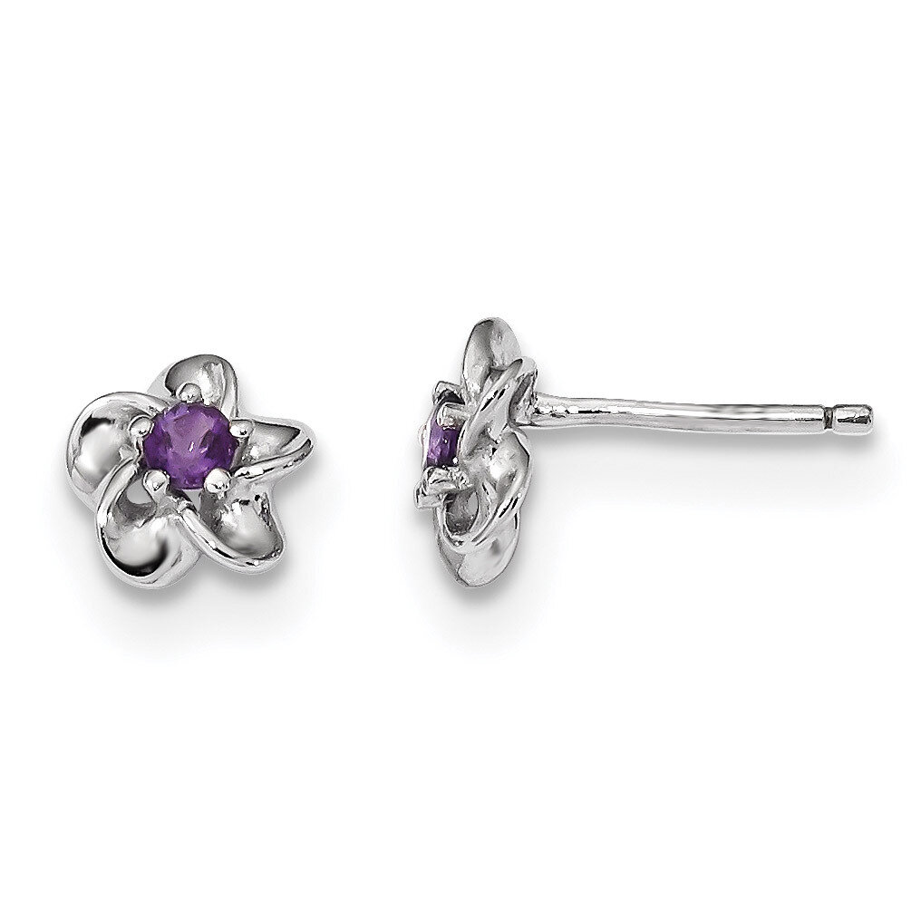 Floral Amethyst Post Earrings Sterling Silver Rhodium-plated QBE30AM, MPN: QBE30AM, 883957241289