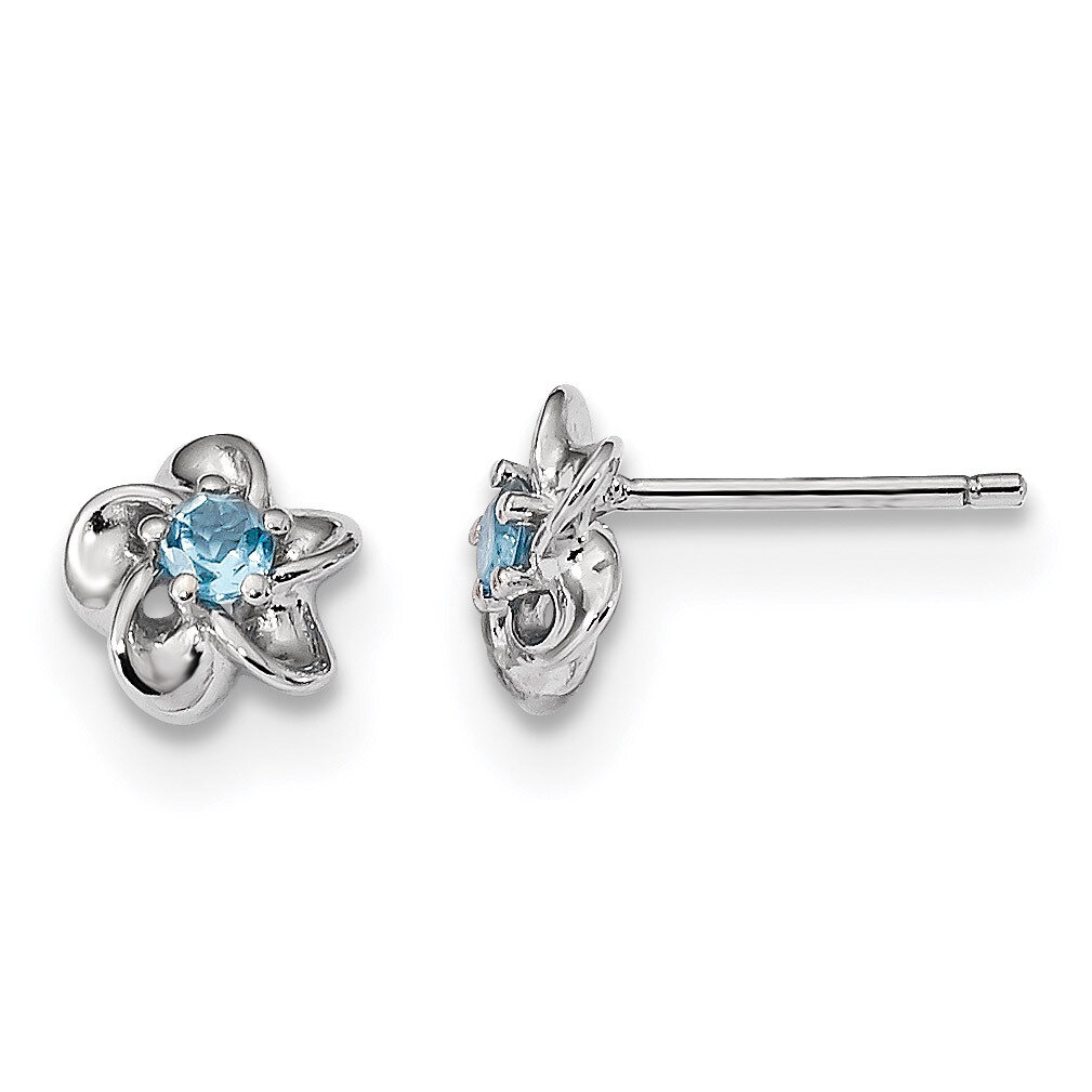 Floral Blue Topaz Post Earrings Sterling Silver Rhodium-plated QBE30BT, MPN: QBE30BT, 883957833941