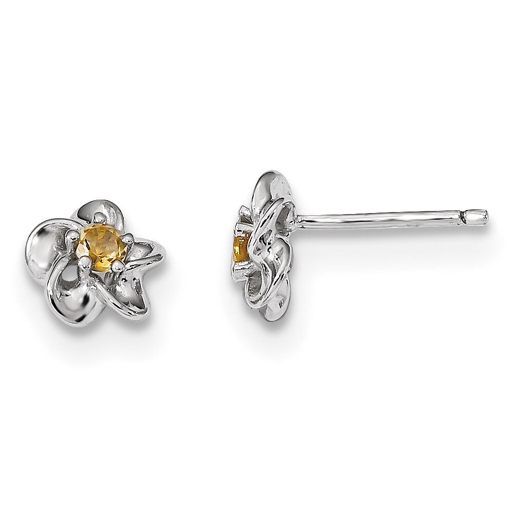 Floral Citrine Post Earrings Sterling Silver Rhodium-plated QBE30CI, MPN: QBE30CI, 883957241296