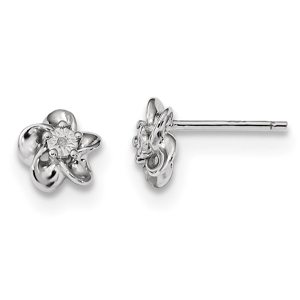 Floral Diamond Post Earrings Sterling Silver Rhodium-plated QBE30DIA, MPN: QBE30DIA, 883957754680