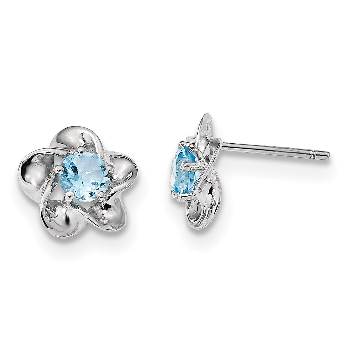 Floral Blue Topaz Post Earrings Sterling Silver Rhodium-plated QBE31DEC, MPN: QBE31DEC, 191101077098