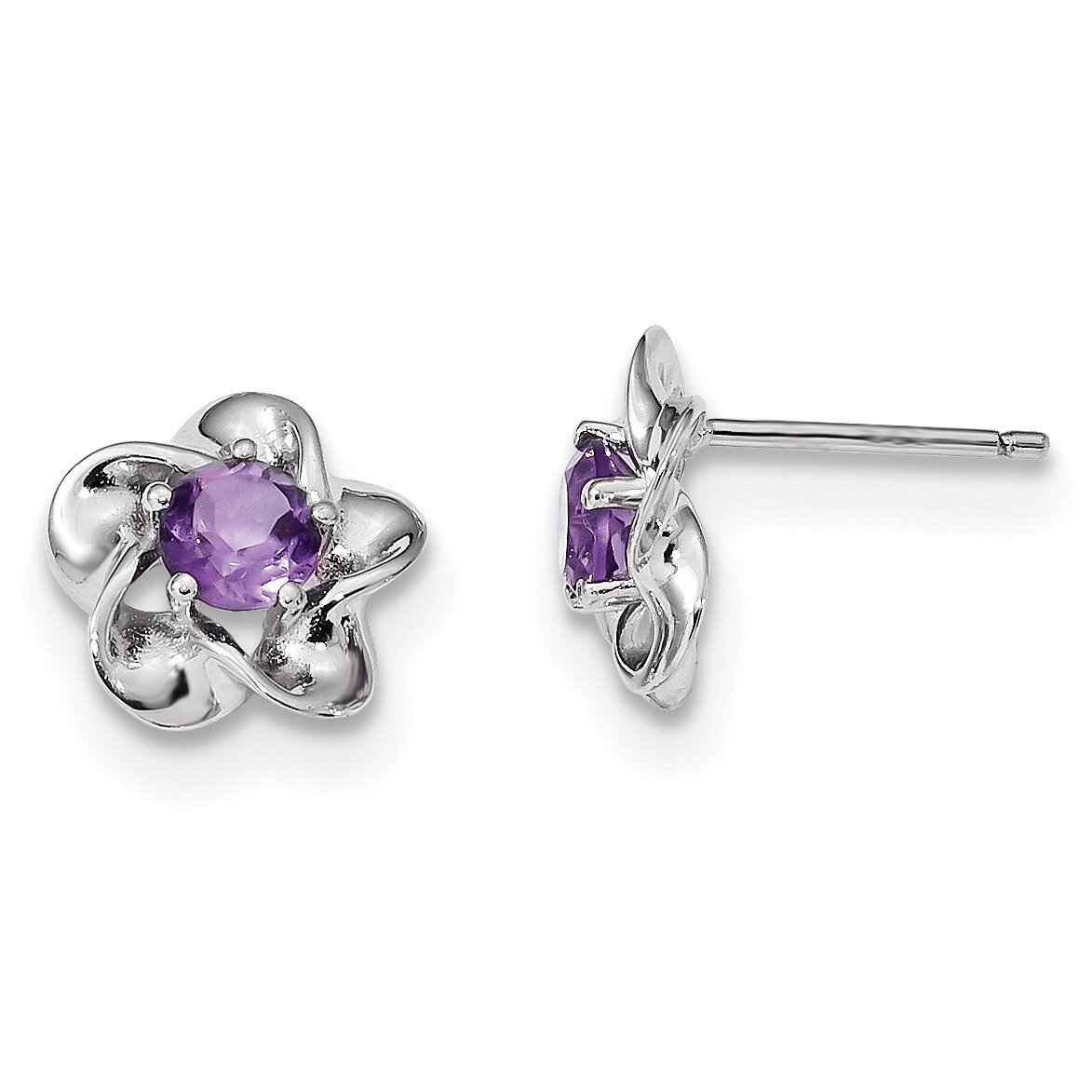 Floral Amethyst Post Earrings Sterling Silver Rhodium-plated QBE31FEB