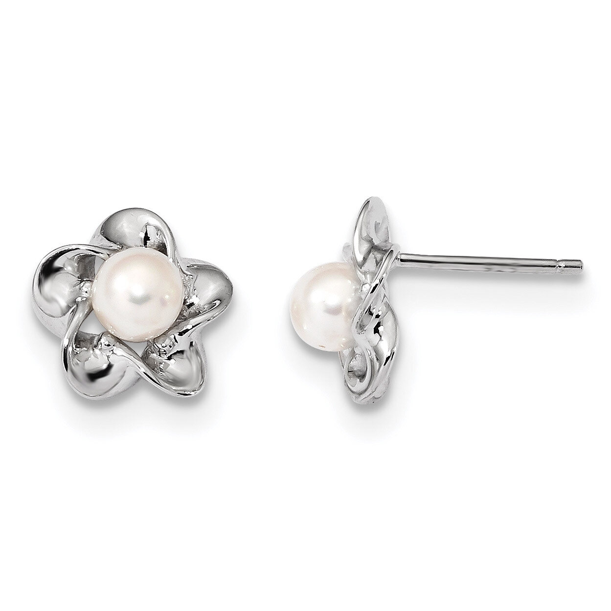 Floral Cultured Freshwater Pearl Post Earrings Sterling Silver Rhodium-plated QBE31JUN