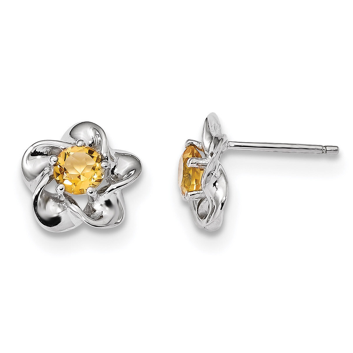 Floral Citrine Post Earrings Sterling Silver Rhodium-plated QBE31NOV, MPN: QBE31NOV, 191101077166