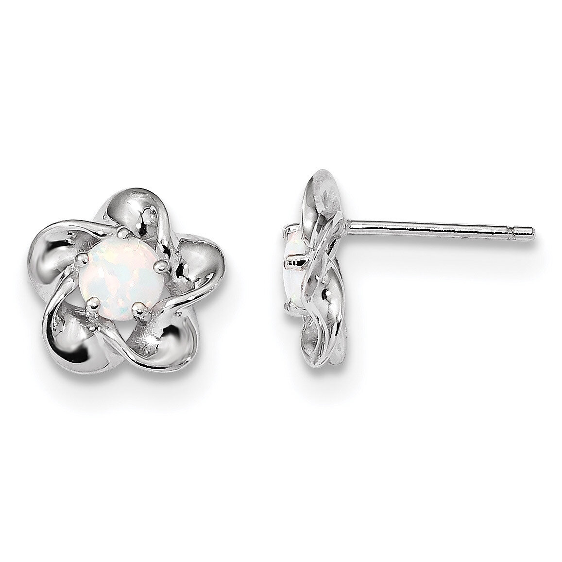 Floral Created Opal Post Earrings Sterling Silver Rhodium-plated QBE31OCT