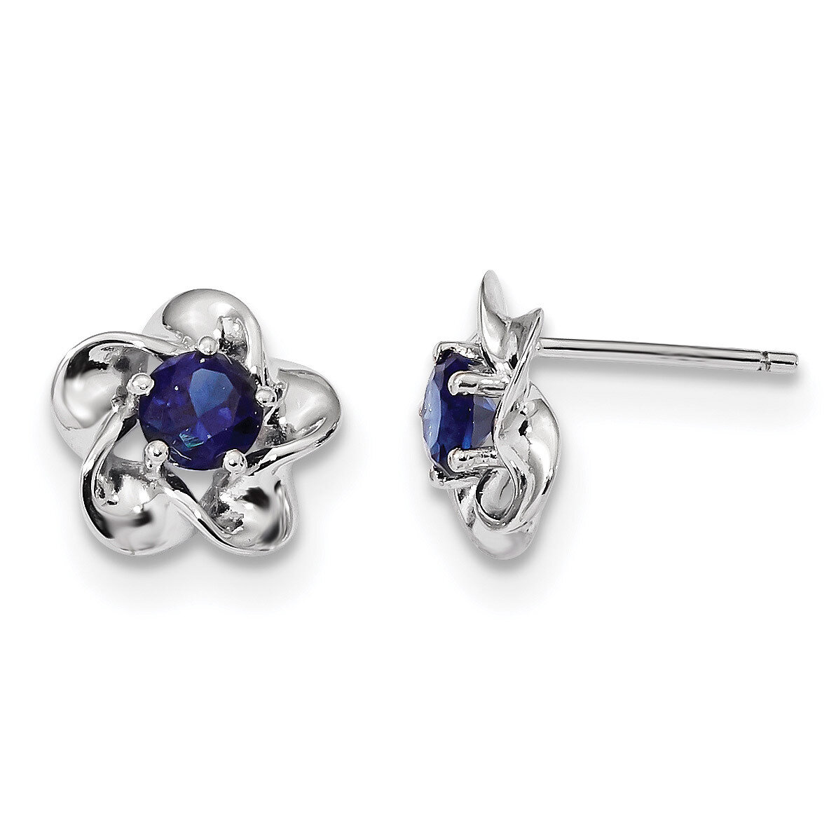 Floral Created Sapphire Post Earrings Sterling Silver Rhodium-plated QBE31SEP, MPN: QBE31SEP, 19110…