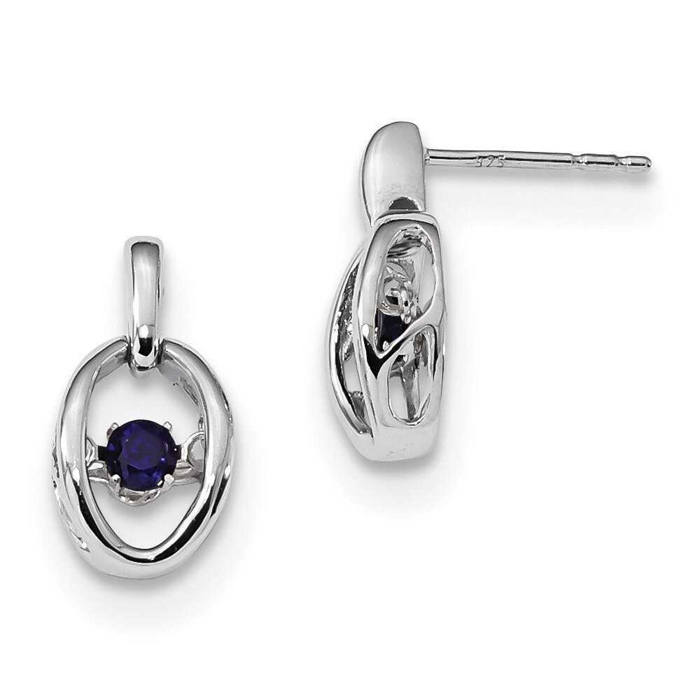 Created Blue Saphire Birthstone Vibrant Earrings Sterling Silver Rhodium QBE32SEP