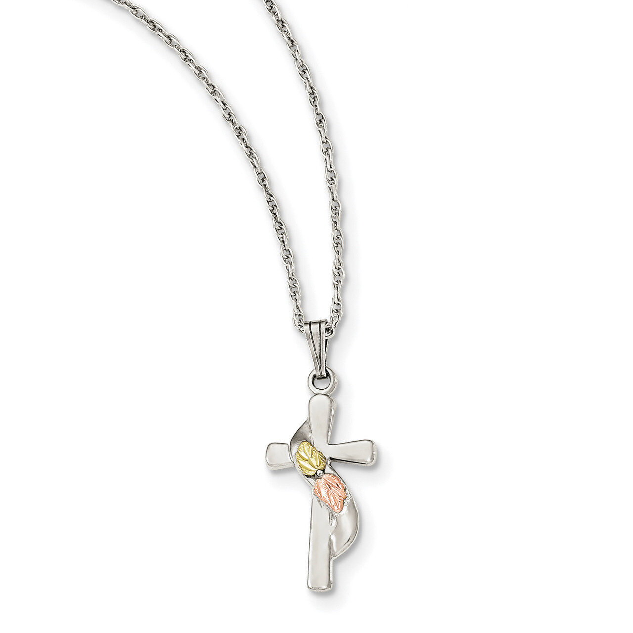 Cross Necklace 18 Inch 12k Gold Sterling Silver QBH214-18