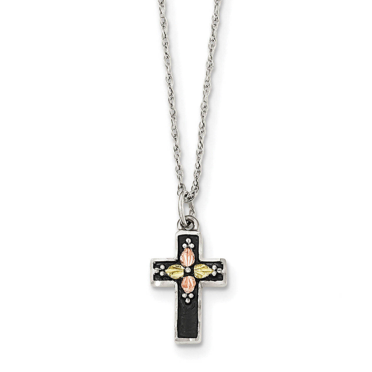 Antiqued Cross Necklace 18 Inch 12k Gold Sterling Silver QBH216-18