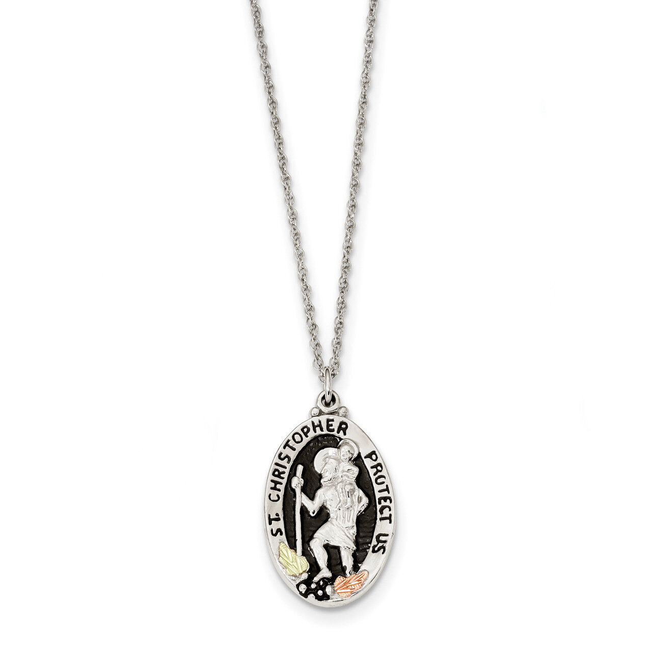Accents Antiqued Saint Christopher Necklace 10 Inch 12k Gold Sterling Silver QBH252-18