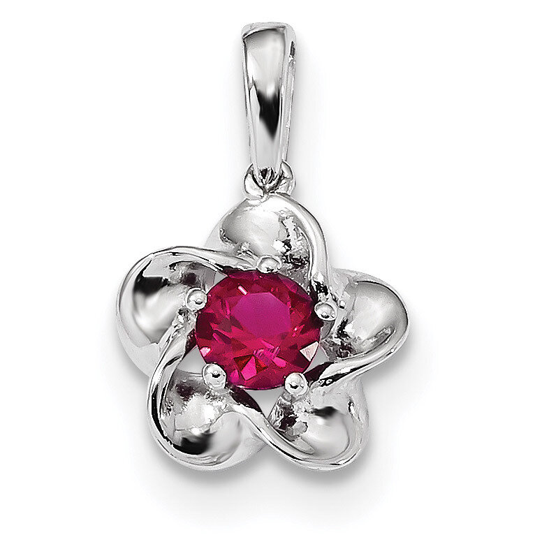 Floral Created Ruby Pendant Sterling Silver Rhodium-plated QBPD31JUL, MPN: QBPD31JUL, 883957351216