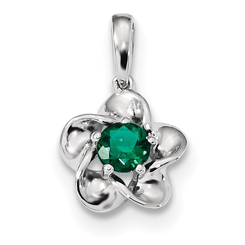 Floral Created Emerald Pendant Sterling Silver Rhodium-plated QBPD31MAY, MPN: QBPD31MAY, 8839577547…