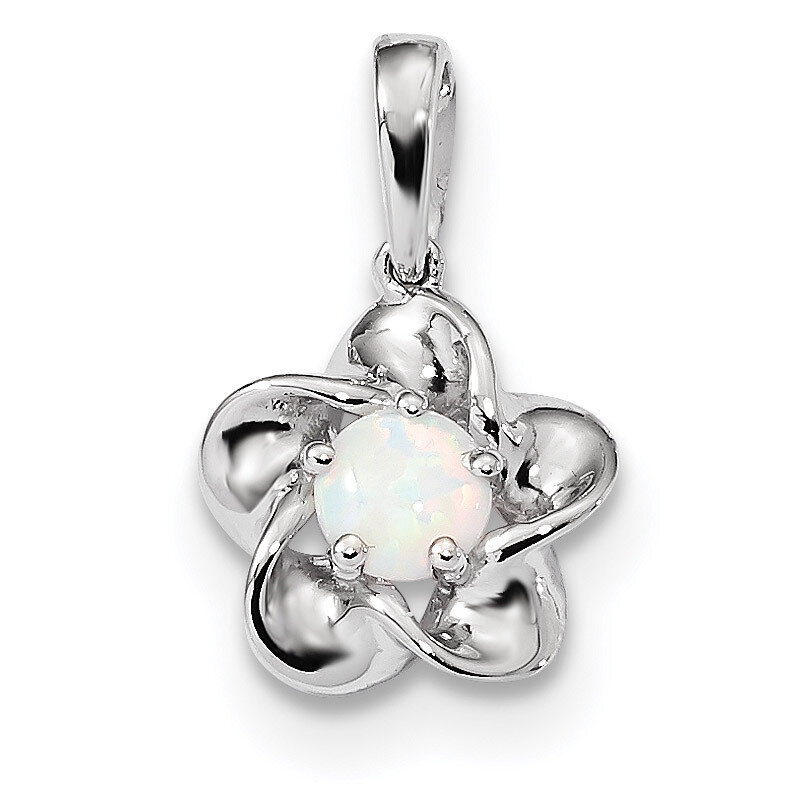 Floral Created Opal Pendant Sterling Silver Rhodium-plated QBPD31OCT