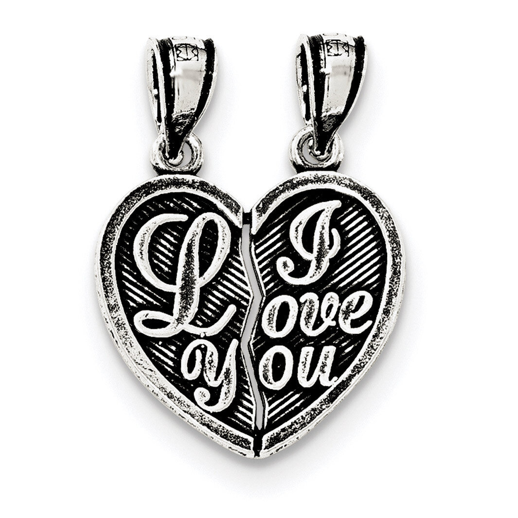 Mini I Love You Break Apart Heart Pendant Sterling Silver Antiqued QC8107, MPN: QC8107, 191101361005