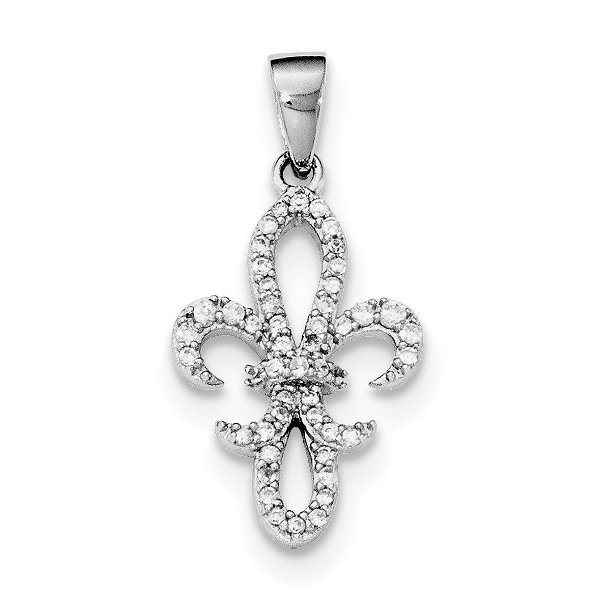 CZ Diamond Fleur de Lis Pendant Sterling Silver Rhodium-plated QC8113, MPN: QC8113, 191101368714