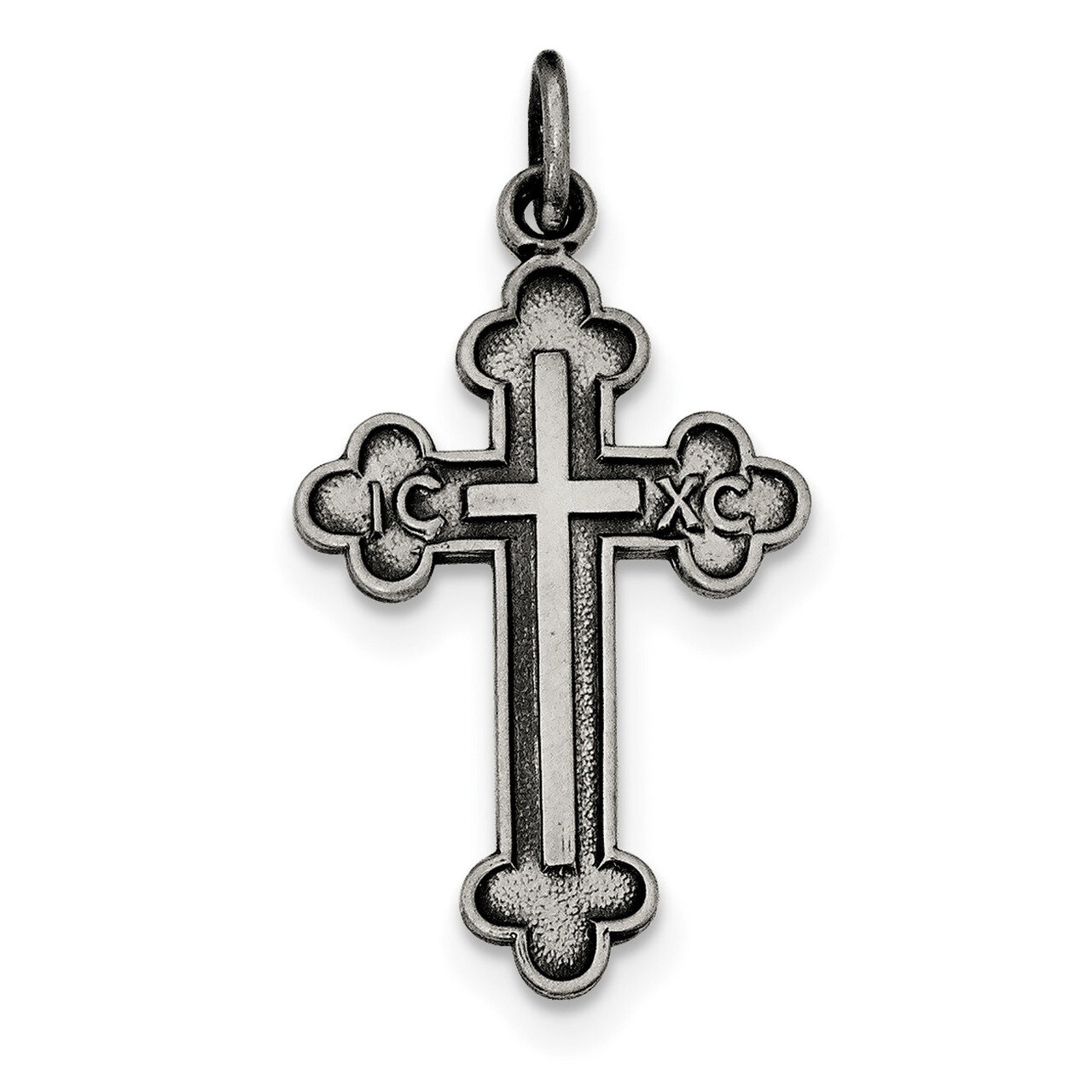 Textured and Brushed Latin Cross Pendant Sterling Silver Antiqued QC8130
