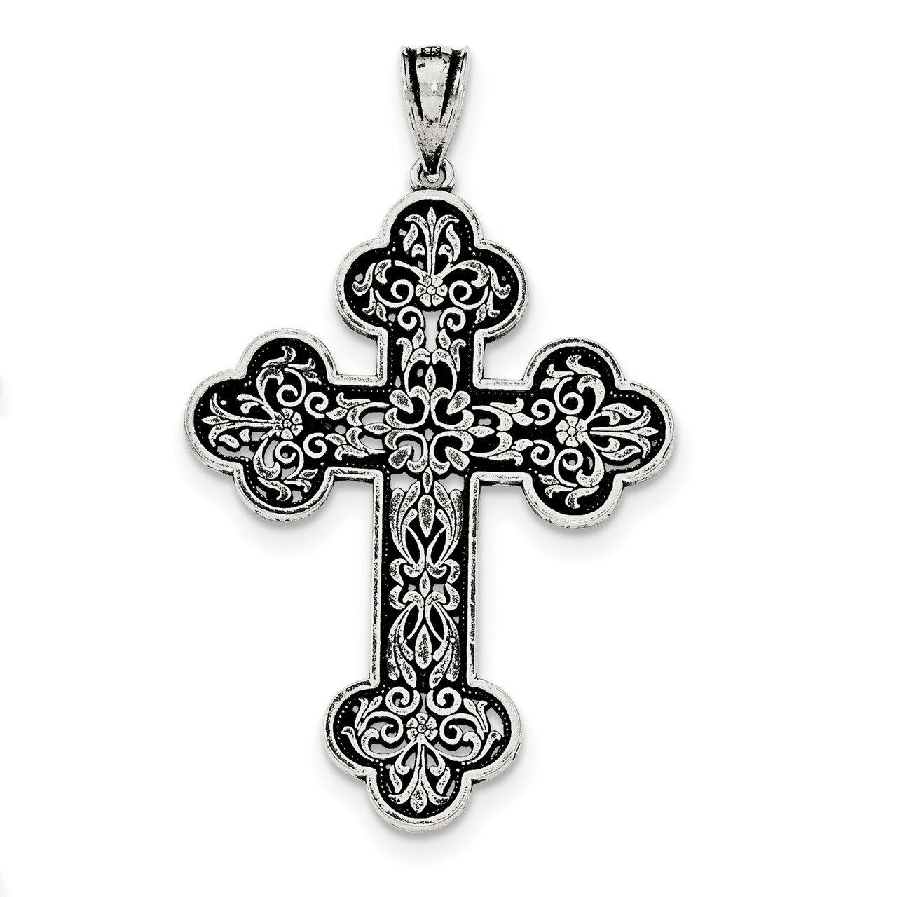 Large Filigree Cross Pendant Sterling Silver Antiqued QC8132, MPN: QC8132, 191101457340