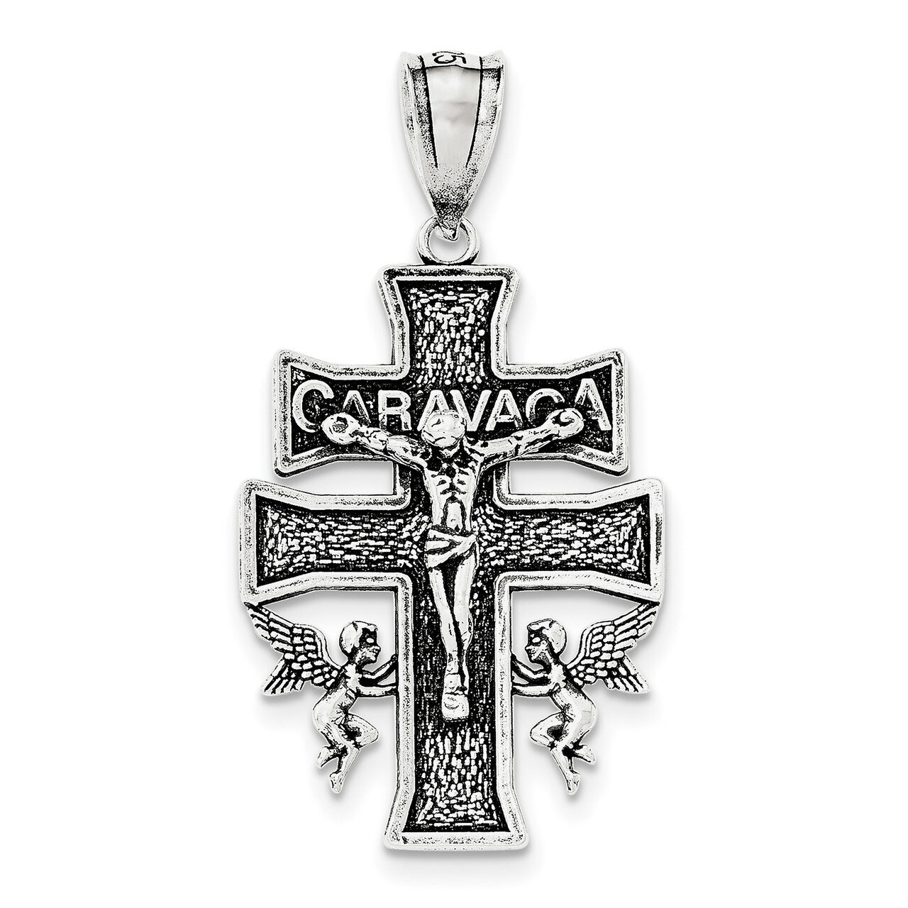 Large Caravaca INRI Crucifix Cross Pendant Sterling Silver Antiqued QC8136