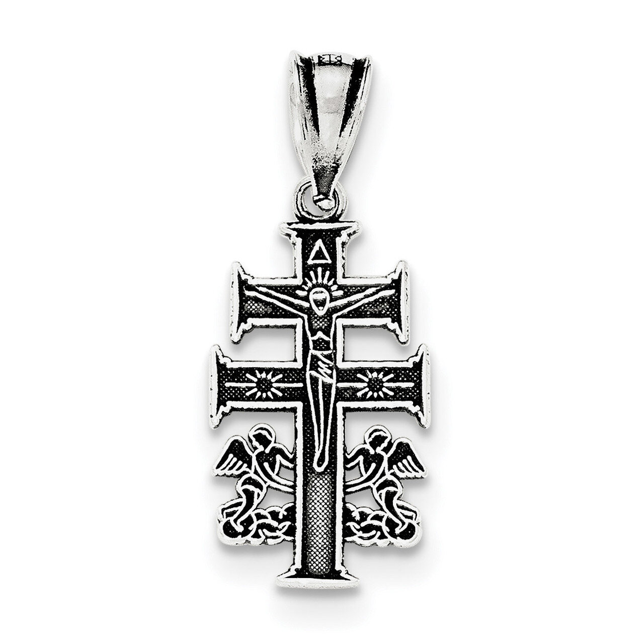 Caravaca Double Cross with Angels Crucifix Pendant Sterling Silver Antiqued QC8140, MPN: QC8140, 19…