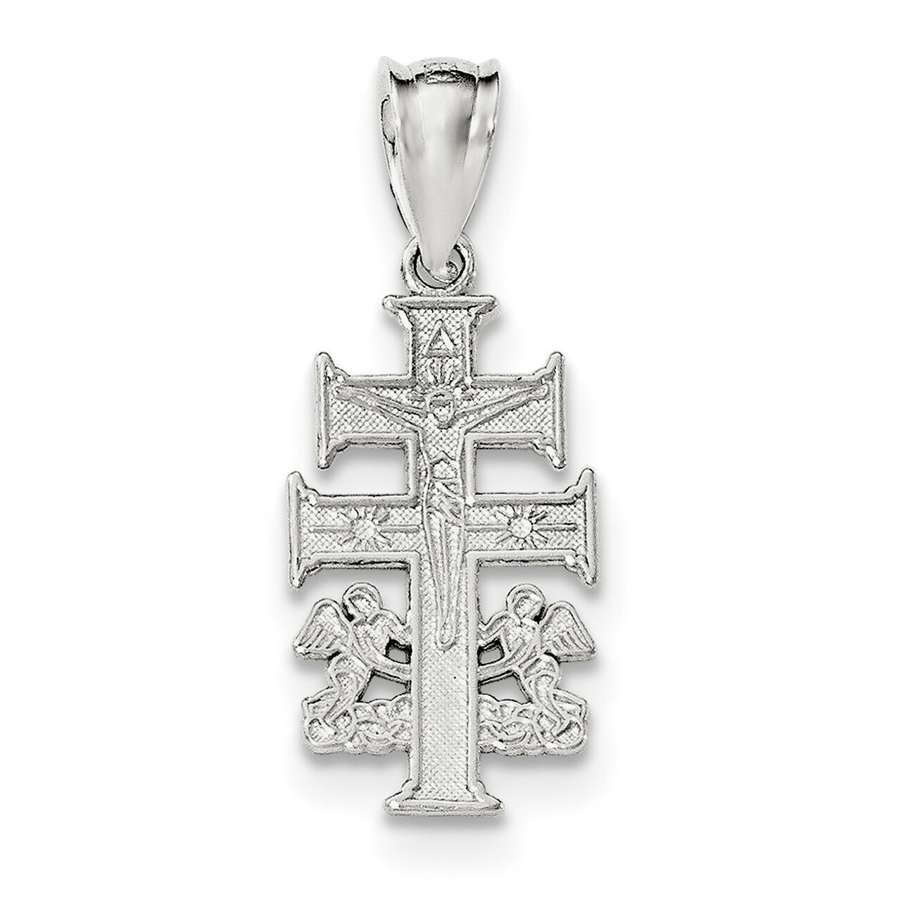 Caravaca Double Cross with Angels Crucifix Pendant Sterling Silver Polished QC8141
