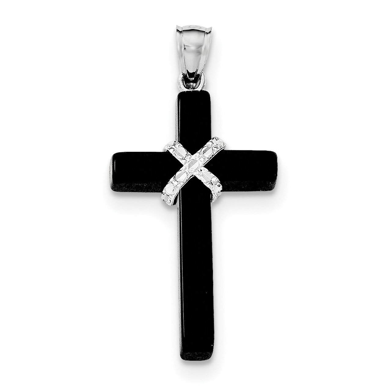 Onyx Cross Pendant Sterling Silver Rhodium-plated QC8143, MPN: QC8143, 191101768828